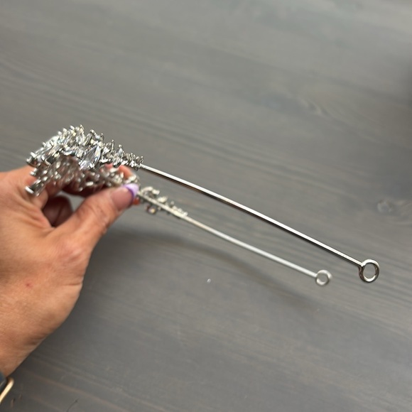 Silver Crystal Tiara with Floral Design - Picture 6 of 12